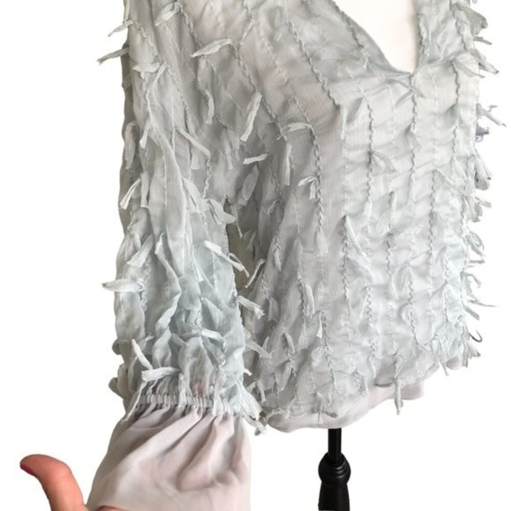 ZARA Seafoam Green Gauzy Beachy Boho Long Sleeve Y2K Ribbon Applique Top Size S - Picture 3 of 8